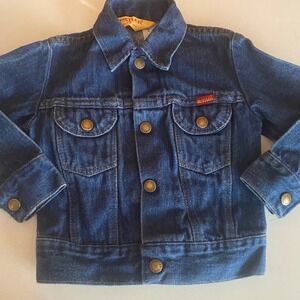 Vintage Rustler Kids Denim Trucker Jacket Made in USA Dark Wash Blue Size M